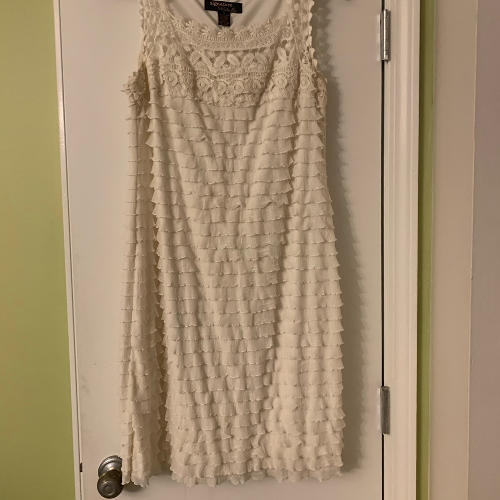 Lace and ruffle cream dress